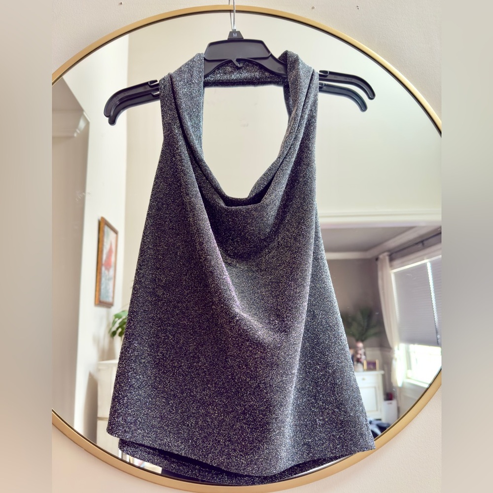Express Shimmering Gray Halter Top